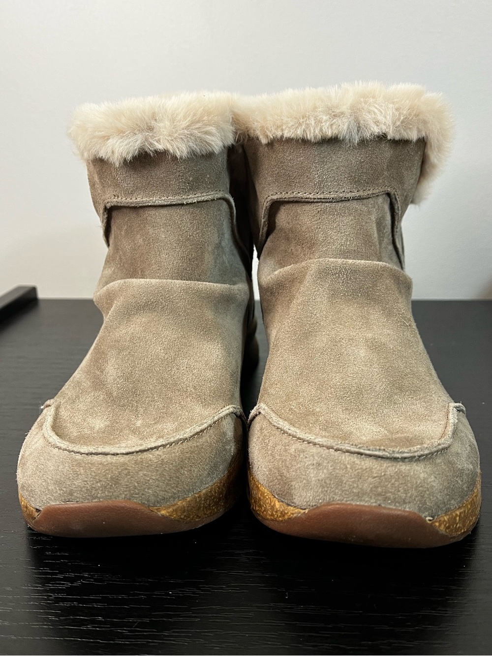 NWOT Taos Future Mid Suede Fur-Trim Ankle Boots in Taupe - Women's 7